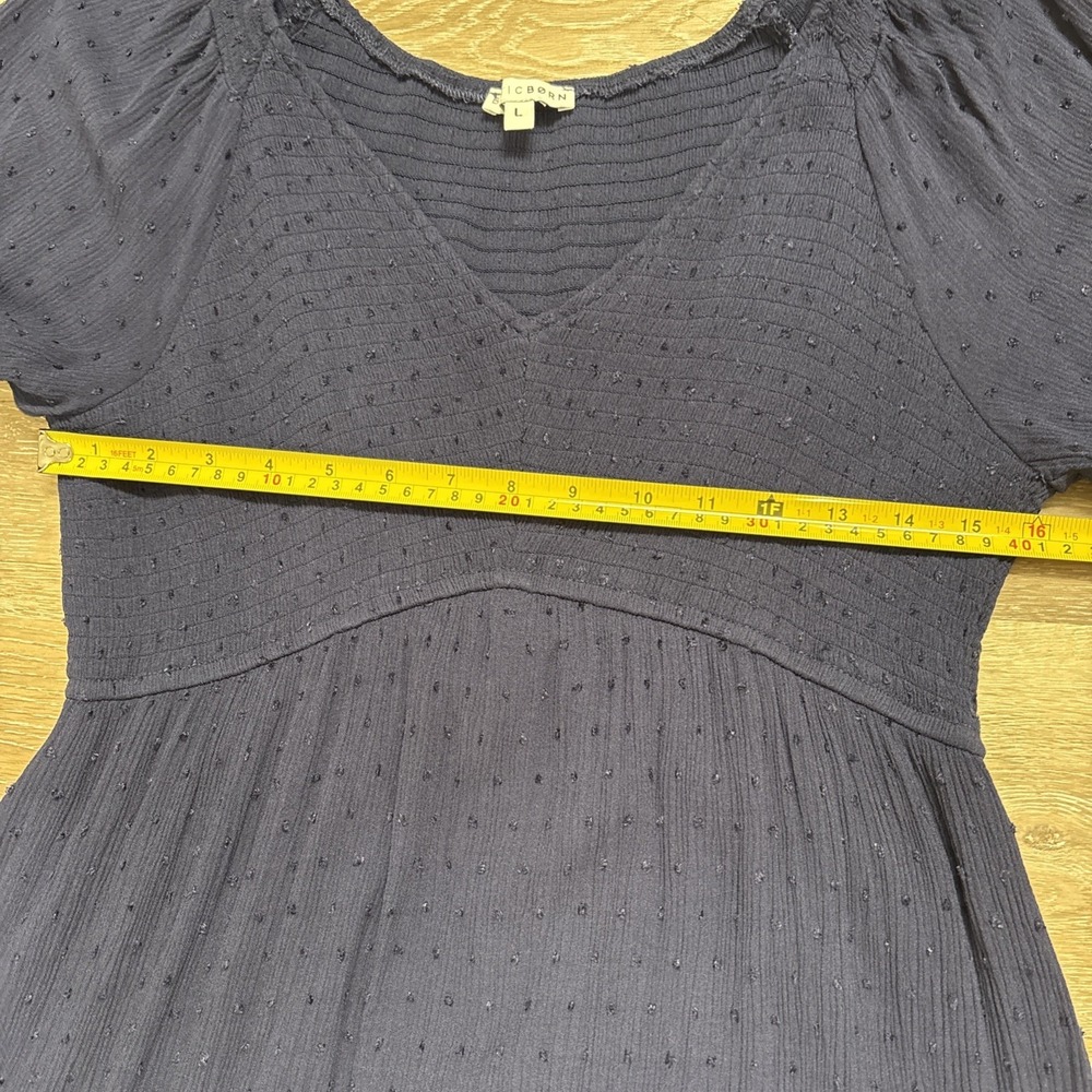 Baltic Born Lainey Smocked Bodice Swiss Dot Midi Dress Midnight Blue Size L - Picture 6 of 9